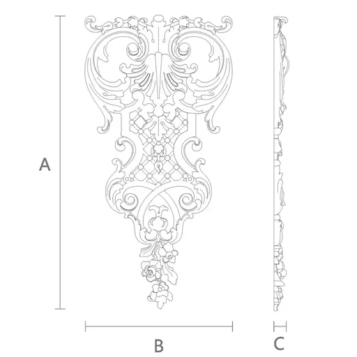 N-414 vertical hand carved floral acanthus scrolls wood drop baroque style