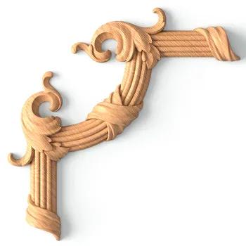 Wooden Corner Applique with Fluted Bands and Ribbon Wooden Corner Applique with Fluted Bands and Ribbon