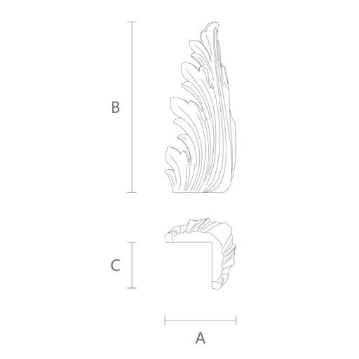N-169.1 vertical carved acanthus wood applique classical style from oak