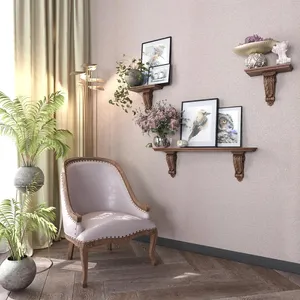 Long beech wall shelf with two corbels