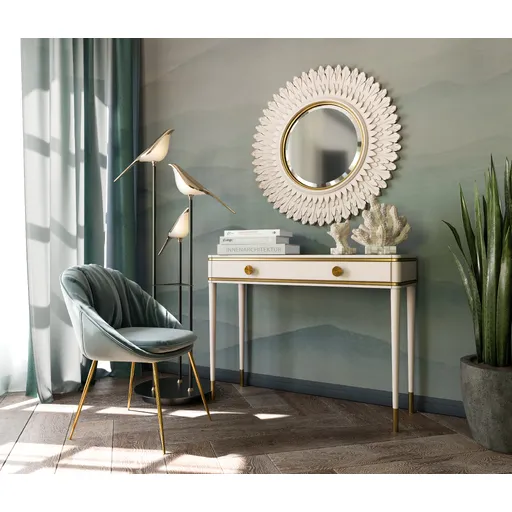 Wooden Sun frame mirror round