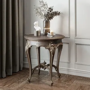 Floral carved table base with pad foot oak