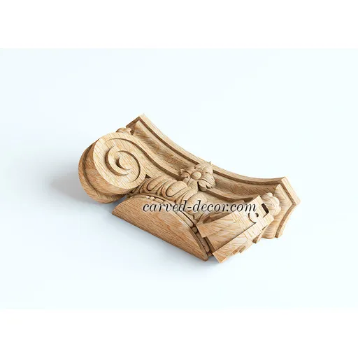 Columns capitals Ionic semicircular with volutes and flower from beech
