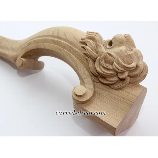 MN-045 Unique oak table legs with lion head and paw. side view
