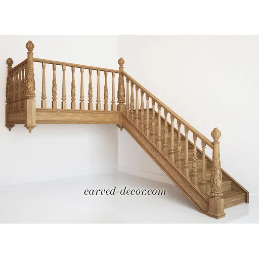 Vintage Grooved Carved Staircase Baluster oak - 3