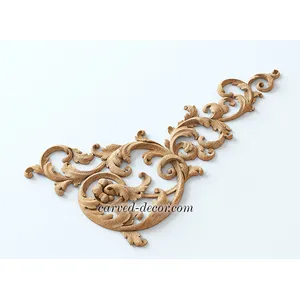 large corner artistic floral acanthus scrolls wood onlay 