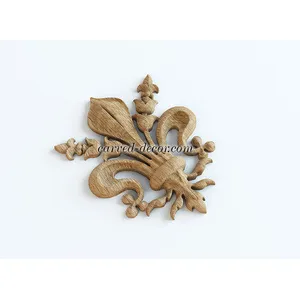 small vertical carved bell wood onlay applique baroque style - 1