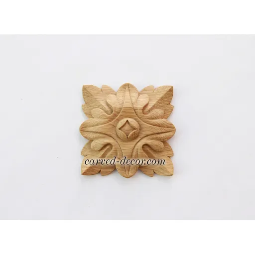 R-013 small square ornamental leaf wood rosette victorian style