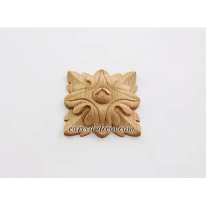 R-013 small square ornamental leaf wood rosette victorian style