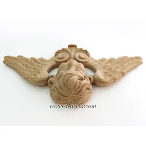 M-013 Carved winged cherub wall decor solid wood