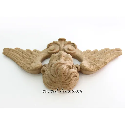 M-013 Carved winged cherub wall decor solid wood
