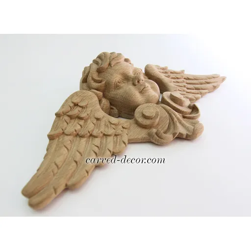 M-013 Carved winged cherub wall decor solid wood