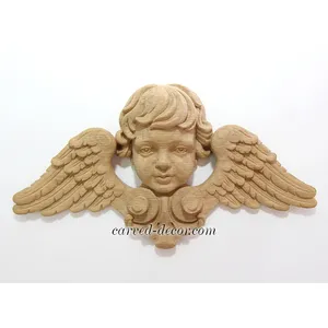 M-013 Carved winged cherub wall decor from beech - 2