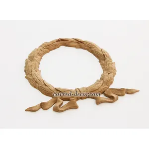 Laurel wreath with ribbons wood decorative applique