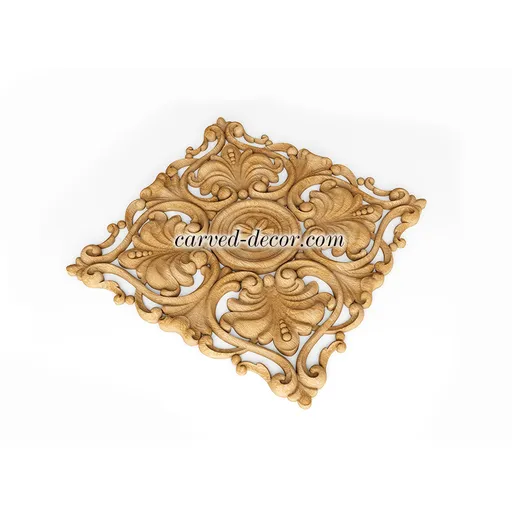 IKN-011 medium square architectural flower wood carving applique baroque style