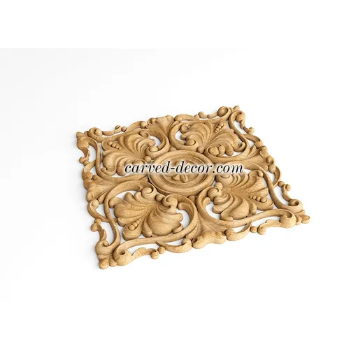 IKN-011 medium square architectural flower wood carving applique baroque style