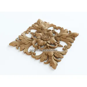 medium square ornamental flower wood onlay applique victorian style