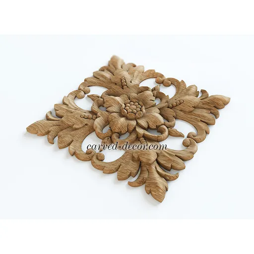 medium square ornamental flower wood onlay applique victorian style
