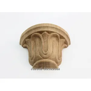 Pillar caps with carved leaves for half-round columns from oak