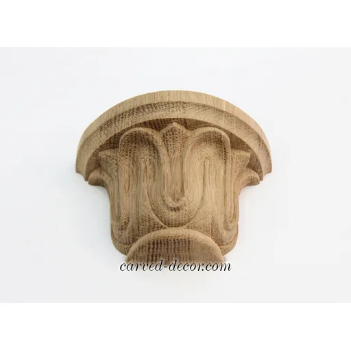 Pillar caps with carved leaves for half-round columns from oak