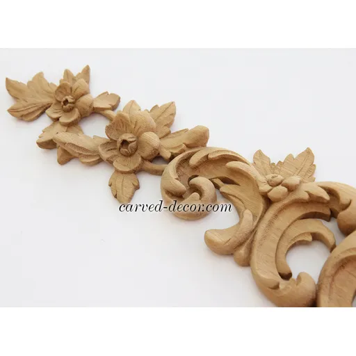 horizontal decorative flower wood carving applique - 1