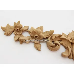 horizontal decorative flower wood carving applique - 2