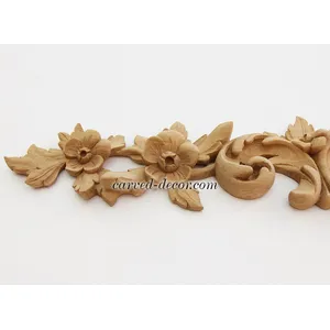 horizontal decorative flower wood carving applique - 3
