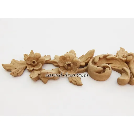 horizontal decorative flower wood carving applique - 3