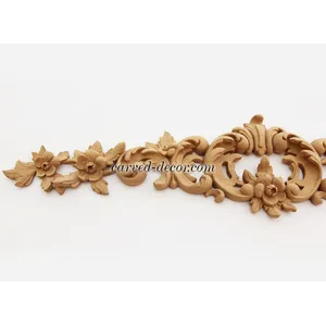 large horizontal decorative flower oak carving applique 