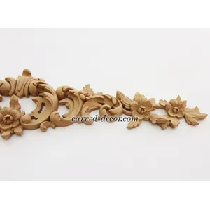 large decorative flower wood carving applique  - 3