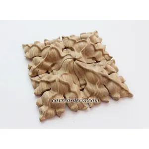 R-064 small square ornate floral wood rosette appliques art deco style