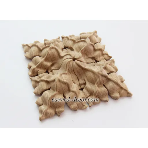 R-064 small square ornate floral wood rosette appliques art deco style