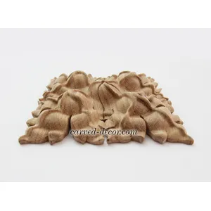 R-064 small square ornate floral wood rosette appliques art deco style