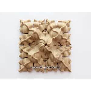 R-064 small square ornate floral wood rosette appliques art deco style