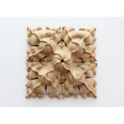 R-064 small square ornate floral wood rosette appliques art deco style