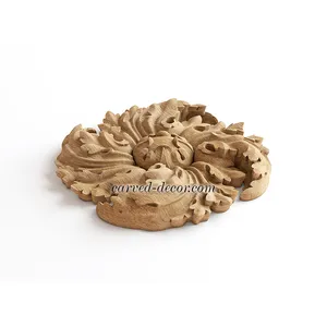 R-077 medium round decorative flower wood rosette appliques baroque style
