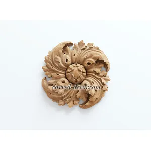 R-077 medium round decorative flower wood rosette appliques baroque style