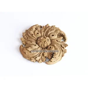 R-077 medium round decorative flower wood rosette appliques baroque style
