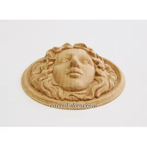 Female face applique in a round shape from solid wood - 2