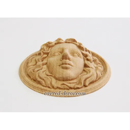 Female face applique in a round shape from solid wood - 2
