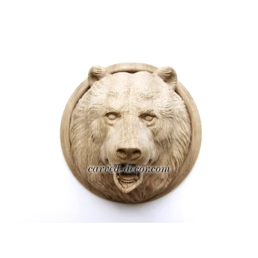 Carved bear head trim solid wood - 3