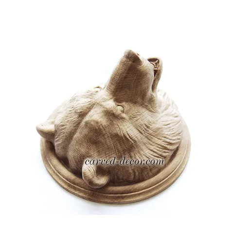 Carved bear head trim solid wood - 2