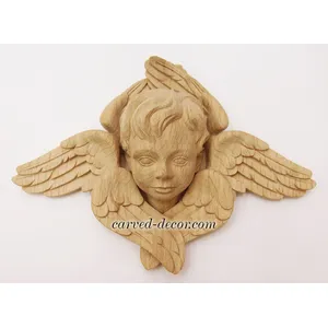M-016 Carved applique of a winged cherub wall decor - 1