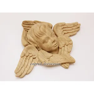 M-016 Carved applique of a winged cherub wall decor - 2