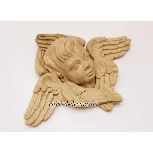 M-016 Carved applique of a winged cherub wall decor - 2