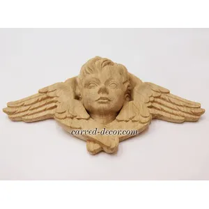 M-016 Carved applique of a winged cherub angel head beech