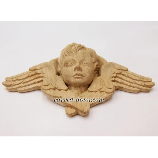 M-016 Carved applique of a winged cherub angel head beech