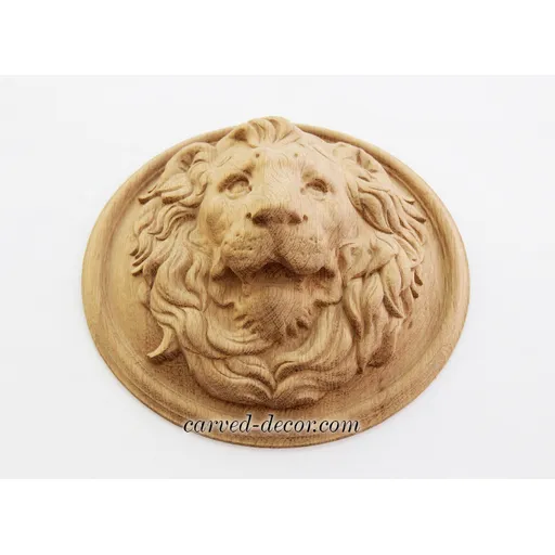 M-002 Carved lion head oak applique round wall decor - 2