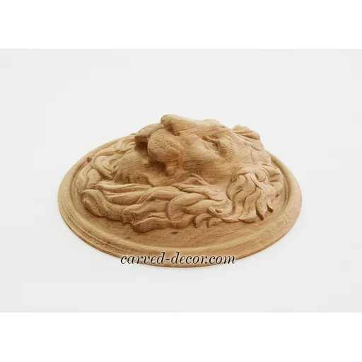 M-002 Carved lion head oak applique round wall decor - 1