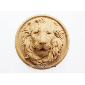 M-002 Carved lion head beech applique round wall decor - 1